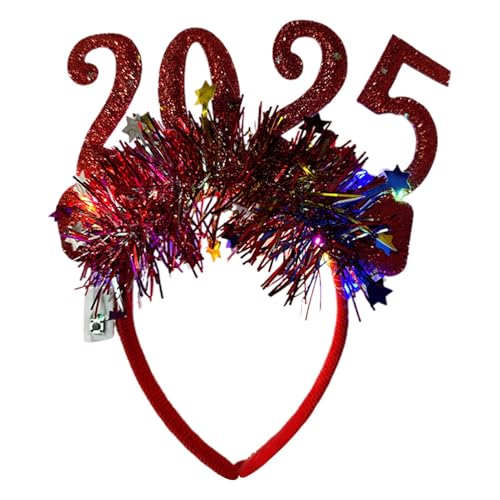 Youngwier 2025 Neujahrs-Kopfschmuck, Silvester-Stirnband 2025 - Glitzer-Frohes Neues-Jahr-Tiara-Haarband,GlitterFlashing Light Up Crown Glowing 2025, Kostüm-Kopfschmuck für frohe Silvesterfeier, von Youngwier