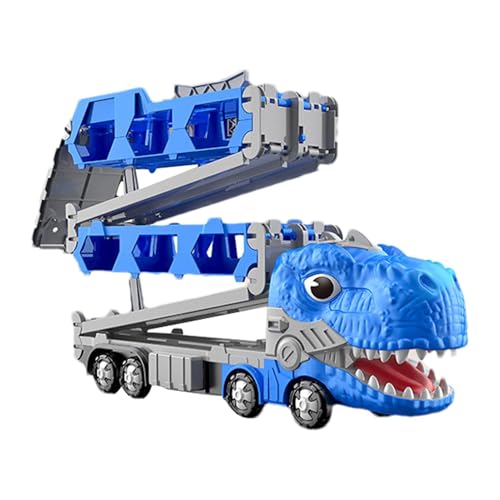 Youngwier Dinosaurier-Transport-LKW,Dinosaurier-Transporter-LKW - Verwandelter Dinosaurier-Transporter-LKW,Fahrzeug-Spielset, Autotransporter-Spielzeug, Faltbare Rennstrecke, 2-Spieler-Rennmodus, 12 von Youngwier