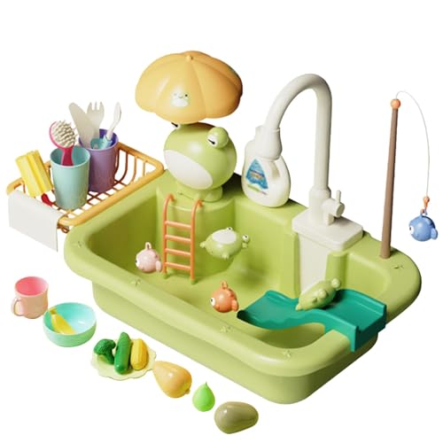Youngwier Spielwaschbecken mit fließendem Wasser, Spielwaschbecken | Spielzeug für die Küchenspüle - Rollenspiel-Spielzeug für die Küchenspüle mit Geschirrständer, Spielgeschirr-Zubehör für Kinder und von Youngwier
