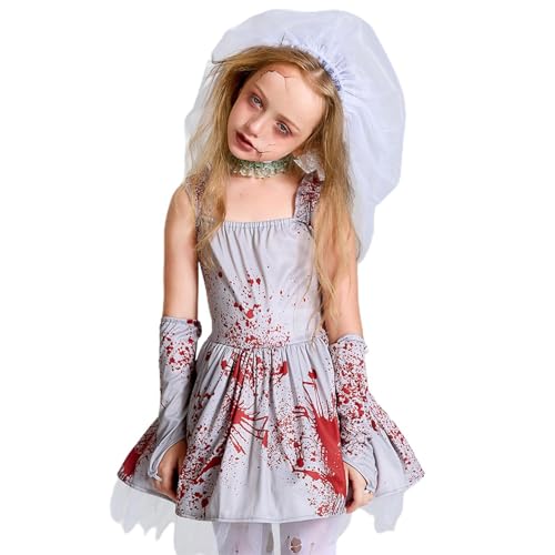 Zombie Kostüm Mädchen Halloween Braut Kostüm Outfits Zombie Braut Kostüm Für Mädchen, blutige-r Horror Anzug Für Mädchen， Halloween-Kleid,Halloween-Verkleidungszubehör Mit Schleier Und Handschuhen von Youngwier