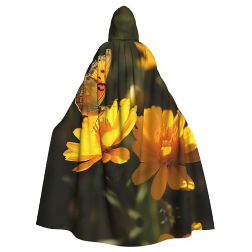 Kapuzenumhang mit gelbem Blumen- und Schmetterlings-Aufdruck, für Erwachsene mit Kapuze, für Damen und Herren, Halloween-Kapuzenumhang, Weihnachtsfeier, Cosplay-Kostüme von YoupO