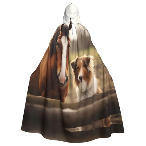 YoupO Collie Kapuzenumhang mit Hund und Pferd, für Erwachsene mit Kapuze, für Damen und Herren, Halloween-Kapuzenumhang, Weihnachtsfeier, Cosplay-Kostüme von YoupO