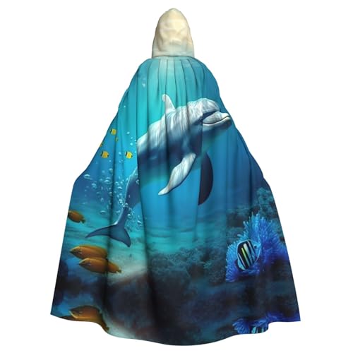 YoupO Underwater World Kapuzenumhang mit Delfinfisch, für Erwachsene mit Kapuze, Umhang für Damen und Herren, Halloween-Kapuzenumhang, Weihnachtsfeier, Cosplay-Kostüme von YoupO