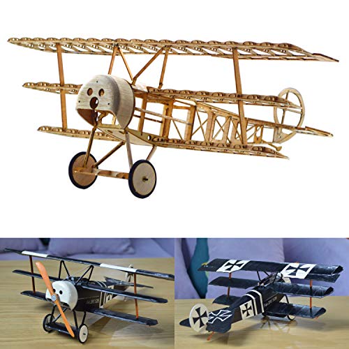 Fokker Dr.1 Slow Flyer Modellflugzeug Kit, Maßstab 1:20, 358 mm Spannweite, RC Flugzeugmodell Baukasten, Modell Flugzeug zum selbst Bauen, gelaserte Balsa Holz Bauteile, 358 x 280 x 135 mm, 48 g RTF von Your Day Mate