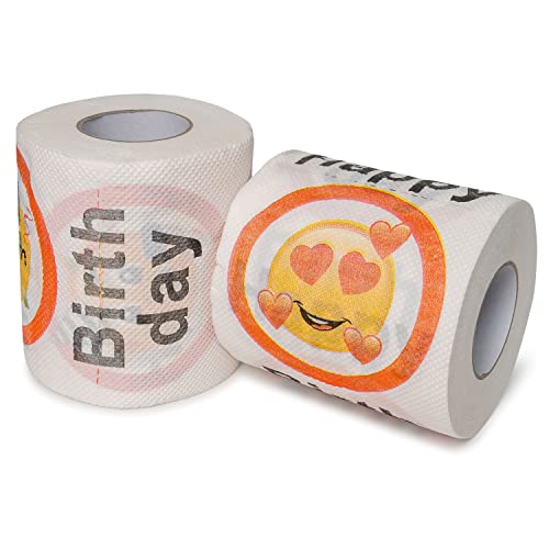 Happy Birthday Klopapier, für jeden Geburtstag, 2 Rollen, Party Dekoration und Geschenk Verpackung, lustiges Emoji Klo Papier, Fun Toilet Paper, Geschenkartikel Klorolle, Geburtstags-Dekoration WC von Your Day Mate