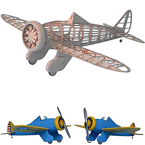 P-26A Peashooter Slow Flyer Modellflugzeug Kit, Maßstab 1:20, 381 mm Spannweite, RC Flugzeugmodell Baukasten, Modell Flugzeug zum selbst Bauen, gelaserte Holz Bauteile, 381 x 310 x 130 mm, 45 g RTF von Your Day Mate