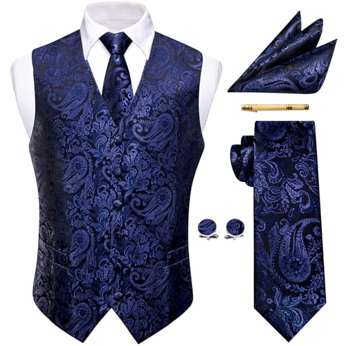 YourTies 1920er-Jahre-Kostüm, brüllende 20er-Jahre-Kostüme für Herren, Westen-Outfit mit Seidenkrawatte, Einstecktuch, Krawattenklammer, Marineblau, XL von YourTies