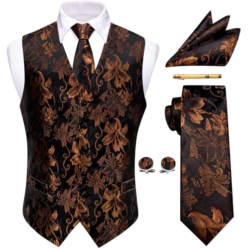 YourTies 1920er-Jahre-Kostüm, brüllende 20er-Jahre-Kostüme für Herren, Westen-Outfit mit Seidenkrawatte, Einstecktuch, Krawattenklammer, Schwarz-Gold, 3XL von YourTies