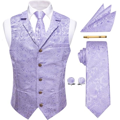 YourTies 1920er-Jahre-Kostüm, brüllende 20er-Jahre-Kostüme für Herren, Westen-Outfit mit Seidenkrawatte, Einstecktuch, Krawattenklammer, fliederfarben / violett, 3XL von YourTies