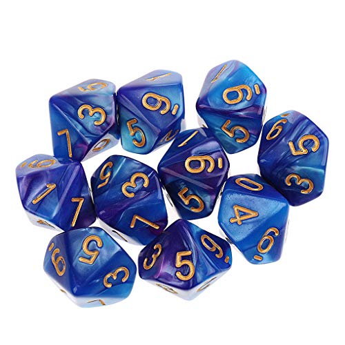 Yourandoll 10 STÜCKE Polyedrische Würfel D10 Würfel Dice Spielwürfel 10-seitig Würfel for DND RPG Tischspiele (Blau Lila) von Yourandoll