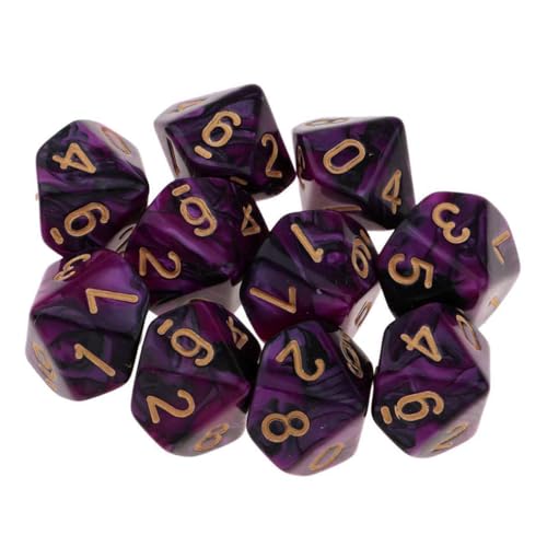 Yourandoll 10 STÜCKE Polyedrische Würfel D10 Würfel Dice Spielwürfel 10-seitig Würfel for DND RPG Brettspiel Kartenspiel (Lila Schwarz) von Yourandoll