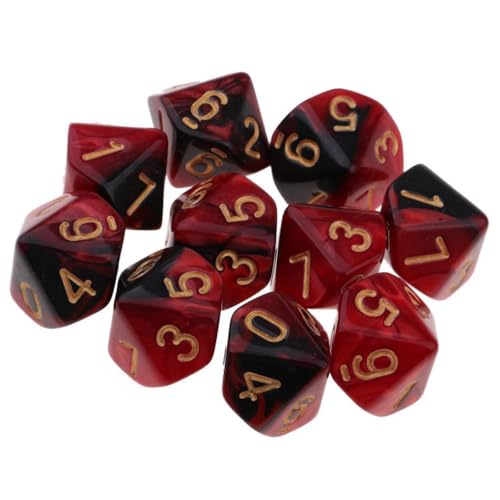 Yourandoll 10 STÜCKE Polyedrische Würfel D10 Würfel Dice Spielwürfel 10-seitig Würfel for DND RPG Brettspiel Kartenspiel (Rot Schwarz) von Yourandoll