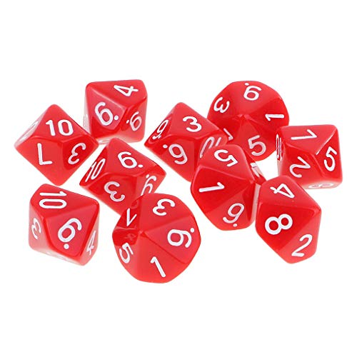 Yourandoll 10 STÜCKE Polyedrische Würfel D10 Würfel Dice Spielwürfel for DND RPG Tischspiele (Rot) von Yourandoll