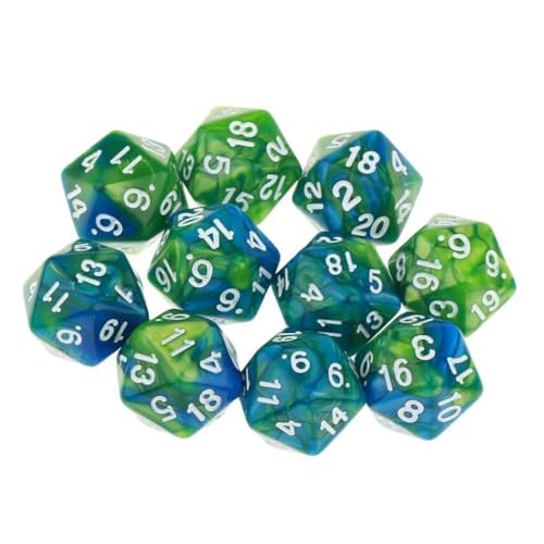 Yourandoll 10 STÜCKE Polyedrische Würfel D20 Würfel Dice Spielwürfel for DND RPG Tischspiele (Grün Blau) von Yourandoll