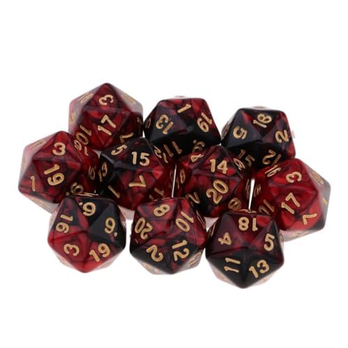 Yourandoll 10 STÜCKE Polyedrische Würfel D20 Würfel Dice Spielwürfel for DND RPG Tischspiele (Rot Schwarz) von Yourandoll