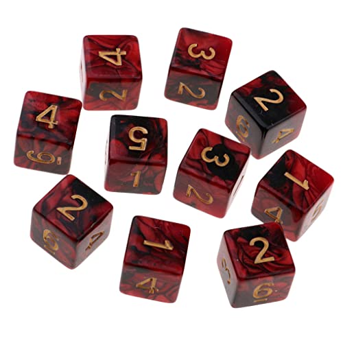 Yourandoll 10 STÜCKE Polyedrische Würfel D6 Dice Würfel Spielwürfel for DND RPG Tischspiele (Rot Schwarz) von Yourandoll