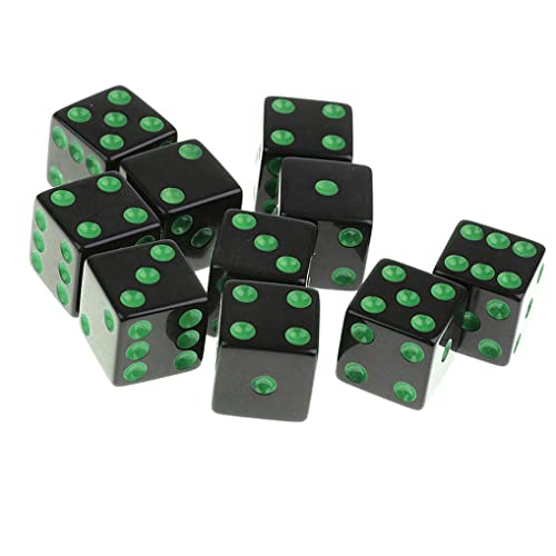 Yourandoll 10 STÜCKE Polyedrische Würfel D6 Dice Würfel Spielwürfel for Dungeons und Dragons RPG MTG DND Würfel Brettspiel Kartenspiel (Schwarz mit Grün Pips) von Yourandoll