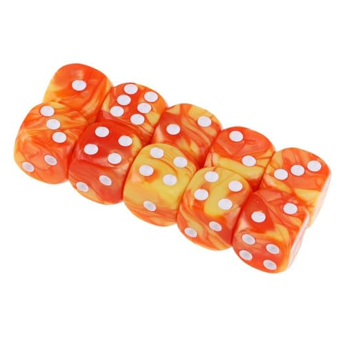 Yourandoll 10 STÜCKE Polyedrische Würfel D6 Würfel 16mm Acryl Dice Spielwürfel for DND RPG Dungeons & Dragons Brettspiel Kartenspiel (Orange Gelb) von Yourandoll