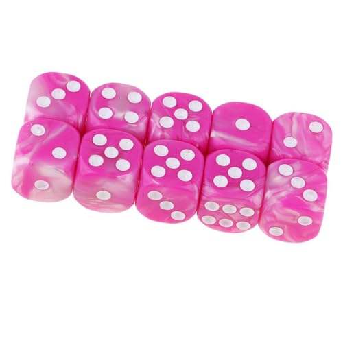 Yourandoll 10 STÜCKE Polyedrische Würfel D6 Würfel 16mm Acryl Dice Spielwürfel for DND RPG Dungeons & Dragons Brettspiel Kartenspiel (Rosa Weiß) von Yourandoll