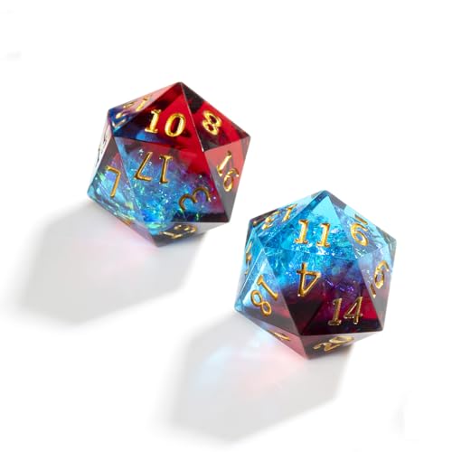 Yourandoll 2 STÜCKE Polyedrische Würfel D20 Würfel 22mm Resin Dice Spielwürfel for DND RPG Brettspiel Kartenspiel (Rot Blau) von Yourandoll