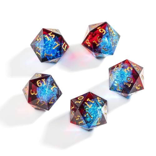 Yourandoll 5 STÜCKE Polyedrische Würfel D20 Würfel 16mm Resin Dice Spielwürfel for DND RPG Brettspiel Kartenspiel (Rot Blau) von Yourandoll