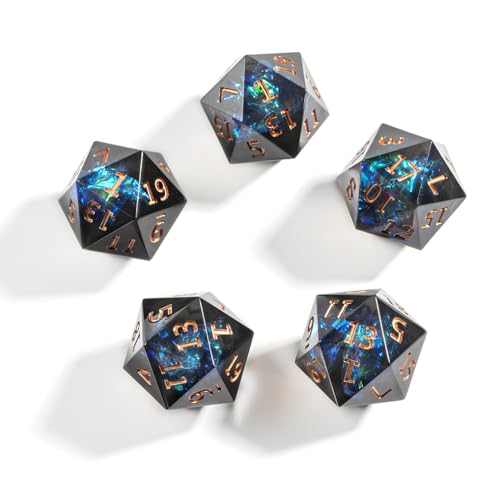 Yourandoll 5 STÜCKE Polyedrische Würfel D20 Würfel 16mm Resin Dice Spielwürfel for DND RPG Brettspiel Kartenspiel (Schwarz Grün) von Yourandoll