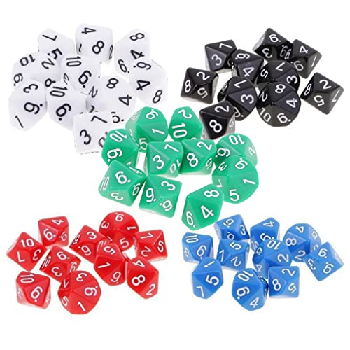 Yourandoll 50 STÜCKE Polyedrische Würfel D10 Würfel Dice Spielwürfel for DND RPG Tischspiele (Farbe 1) von Yourandoll