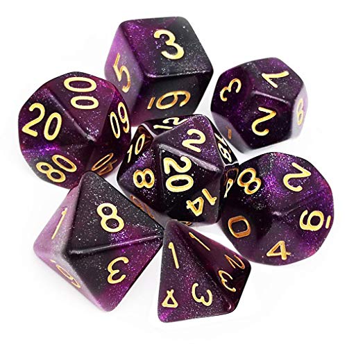 Yourandoll 7 STÜCKE Polyedrische Würfel Doppel-Farben 16mm D20 D12 D10 D8 D6 D4 Spielwürfel für Dungeons und Dragons RPG MTG DND Würfel Tischspiele (Lila Schwarz Nebel) von Yourandoll