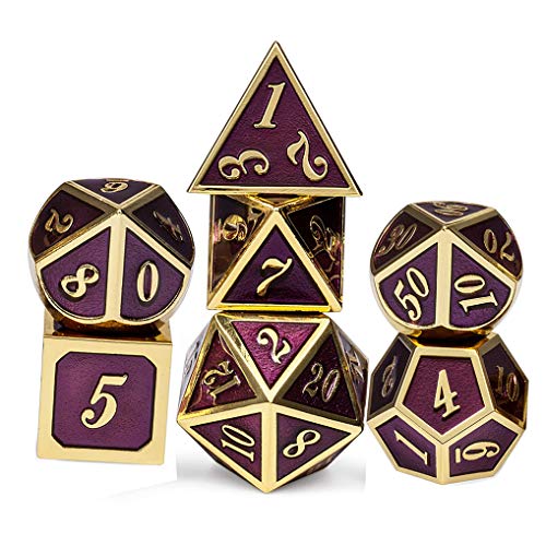 Yourandoll 7 STÜCKE Zinklegierung Metall Würfel Polyeder Würfel D20 D12 D10 D8 D6 D4 für Dungeons und Dragons DND RPG MTG Würfel Tischspiele 16mm (Lila Gold) von Yourandoll