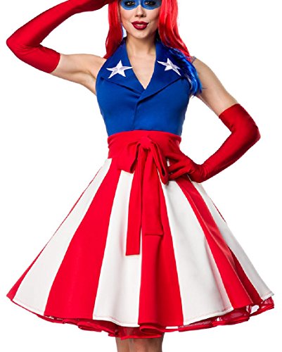 Damen Miss America Outfit Kostüm Verkleidung mit Kleid im USA Flaggen Look und Handschuhe in bunt XXL von your_Designerz