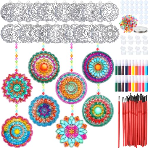 Yousoontic 40 Sets Mandala-Sonnenfänger-Kits, DIY-Fenstermalerei, Kunst, Sonnenfänger, Mandala-Blume, Bastelsets für Klassenzimmer, Kunst, Handwerk, Sommer-Sonnenfänger für Partygeschenke von Yousoontic