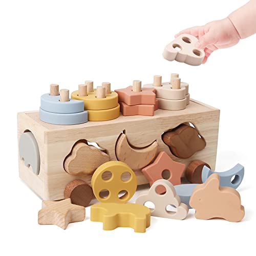 Youuys Montessori Spielzeug Holzspielzeug Kleinwagen für Kinder Montessori Holzform Silikon Sortierspiel Motorikspielzeug aus Holz Lernspielzeug Geschenk für Jungen und Mädchen von Youuys