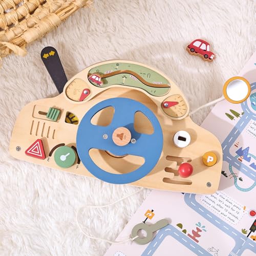 Youuys Motorikbrett Montessori Spielzeug Holzspielzeug für Baby Kinder Lenkrad Motorikspielzeug Activity Board Lernspielzeug Brettspiel Geschenk für Jungen und Mädchen von Youuys