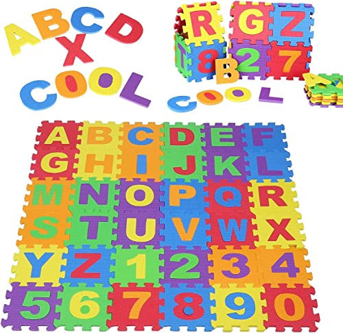 Youyijia 86 TLG Puzzlematte Baby Kinderspielteppich Spielteppich mit Buchstaben A-Z und Zahlen 0-9 Puzzleteppich Puzzle Zahlen Maß je Matte ca.30 x 30 cm Schutzmatte von Youyijia