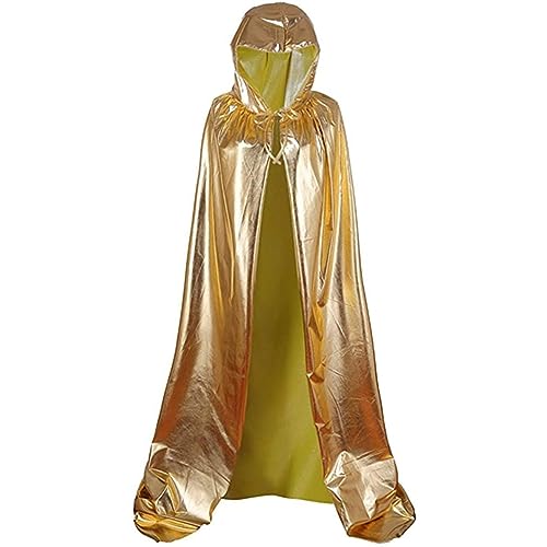 Glänzend mit Kapuzenkap, Unisex Erwachsener in voller Länge mit Kapuze, goldener Halloween -Umhang in voller Länge, Mardi Gras Deluxe Cape, Sensenkapitor mit Mütze, Halloween -Weihnachts -Oberbekleid von Yoyakie