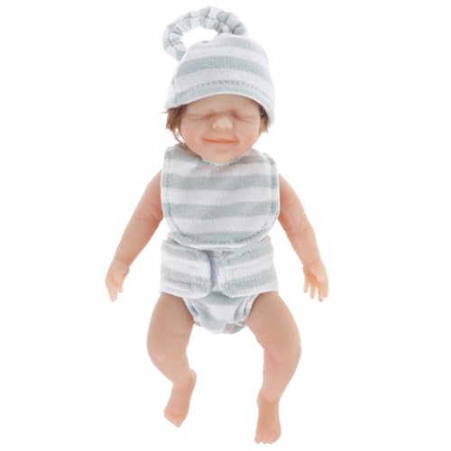 Realistische Babypuppe, Mini Silicon Babypuppe 6 Zoll weiche Haut Realistische Mini-Babypuppen mit Hut und weiße blaue Streifenkleidung für Anfänger, Kinderspielzeug, Fotografie-Requisiten Stil 2 von Yoyakie