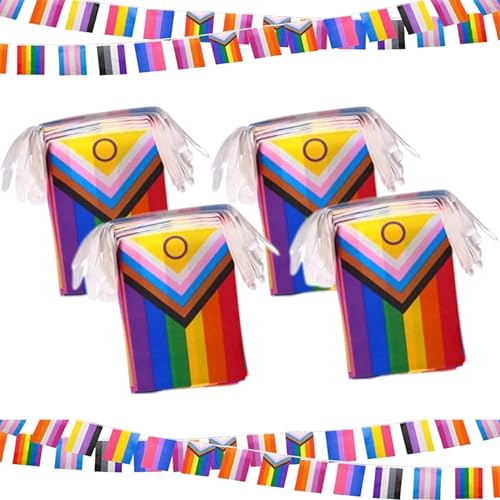 Yoyakie 4 PCs Regenbogenflagge Gay Striped 32 Fuß 30 Flaggen Langstolz Flagge LGBT Mini Bunte Bunting Flaggen Stolzdekoration für Regenbogenparty Festival Dekorationen, gemischtes Muster von Yoyakie