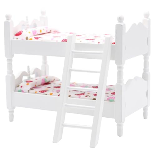 Yoyakie Babypuppenbett, Puppenbettbett 1:12 Hölzer Dollhouse -Bett mit Leiter und Blumenbetten DIY Realistic Doll Bett Puppen Hausmöbel für Puppenzubehör weiß von Yoyakie