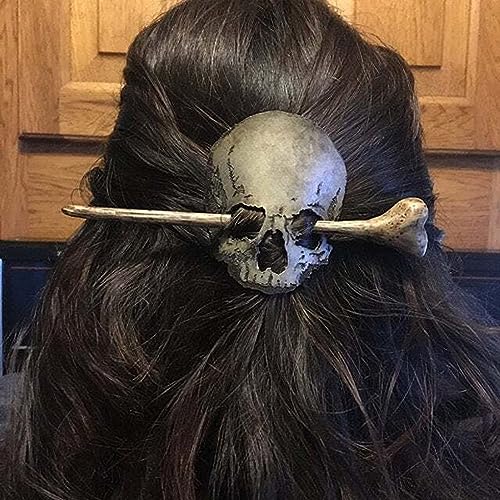 Yoyakie Halloween-Totenkopf-Haarnadel, Totenkopf-Haarnadel-Stabschieber mit Kunstknochen-Haarnadel, Gothic-Totenkopf-Haarnadeln, Skelett-Haargabelnadeln, Vintage-Totenkopf-Haarnadeln von Yoyakie