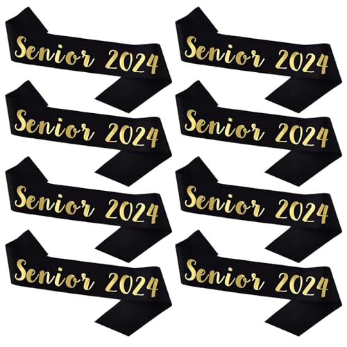 Yoyakie Senior Sash, Senior Sashes Klasse von 2024, 8PCS Senior Sash mit Goldbrief, 63x3.7 Senior 2024 Sash, Abschluss Sash für Celebration Party Supplies Dekor, Schwarz von Yoyakie