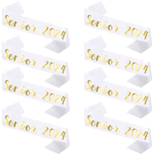 Yoyakie Senior Sash, Senior Sashes Klasse von 2024, 8PCS Senior Sash mit Goldbrief, 63x3.7 Senior 2024 Sash, Abschluss Sash für Celebration Party Supplies Dekor, Weiß von Yoyakie