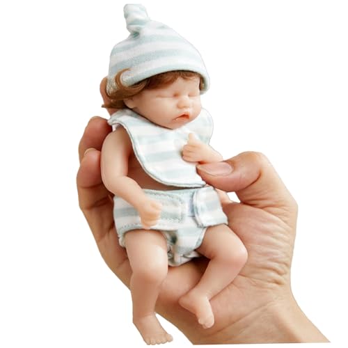 Yoyakie Vollständige Silikonbabys, 6-Zoll-weiche Haut realistische Mini-Babypuppen mit Hut und weiße Blaue Streifenkleidung für Anfänger, Kinderspielzeug, Fotografie-Requisiten Typ11 von Yoyakie