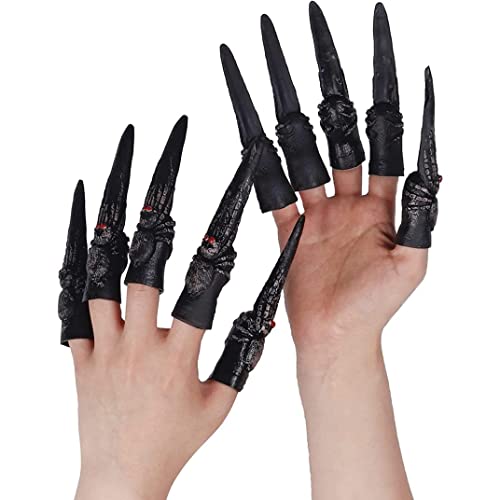 Yoyakie Wolfsklauen 10pcs Halloween Klauennagelring, gruselige Halloween -Spinnen -Skelettkünstige Hexe Lange Finger Nägel Klauen Halloween Kostümzubehör (schwarz) von Yoyakie