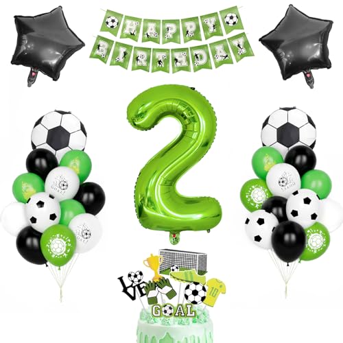 Fussball Geburtstag Dekor, Kindergeburtstag Deko 2 Jahr Jungen Fußball Luftballons Grün Zahlenballon 2 Schwarz Grün Weiß Latexballons Helium Soccer Folienballon Happy Birthday Banner Partyzubehör von Yoyoin