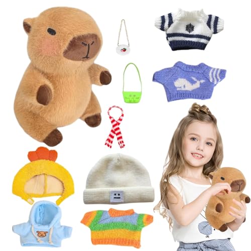 Yplkm Capybara Plüschtier, 23cm Capybara Kuscheltier, Niedliche Capybara Plushies Mit Kleidung Tasche huts Capybara Plushie Puppen Super Weiche Gefüllte Capybara Stofftier Plüsch Puppe Für Kinder von Yplkm