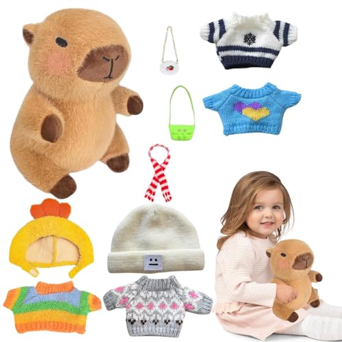 Yplkm Capybara Plüschtier, 23cm Capybara Kuscheltier, Niedliche Capybara Plushies Mit Kleidung Tasche huts Capybara Plushie Puppen Super Weiche Gefüllte Capybara Stofftier Plüsch Puppe Für Kinder von Yplkm