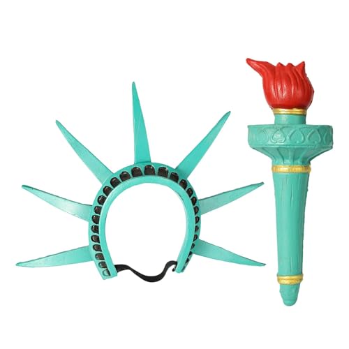 Yplkm Fackel Der Freiheitsstatue Krone Der Freiheitsstatue, Verstellbares Stirnband Und Fackel Kombi Kostümzubehör Set Für Damen, Urlaub, Party, Maskerade, Kopfschmuck, Rollenspiel Zubehör von Yplkm