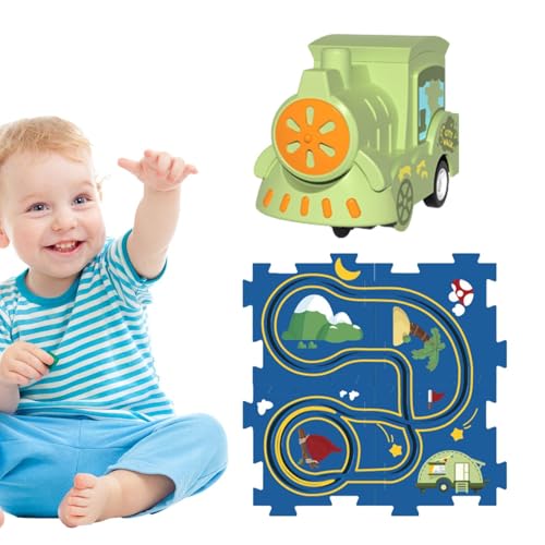 Yplkm Puzzle Track Racer Car Spielset, Puzzles und Track Combo | Gleis-Spielset, Puzzle, Gleiswagen-Set zusammenbauen,Straßenbauer, pädagogisches Eisenbahnwagenmatten-Bauspielzeug für und Kleinkinder von Yplkm