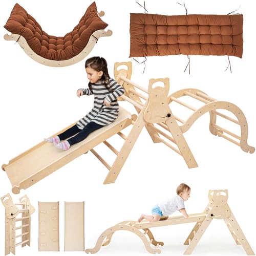 Klettergerüst Indoor Geschenke Junge Mädchen - Montessori Spielzeug ab 1.5-6 Jahre Junge Mädchen 3 in 1 Kletterdreieck Kletterbogen mit Rutsche Kissen, Indoor Spielplatz (Groß) von Yrthe Voitom