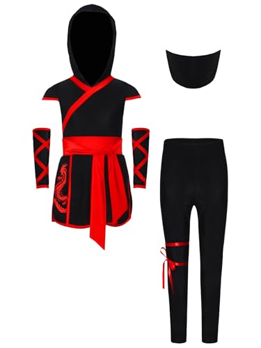 Yruioon 4 Stück Kinder Ninja Kleidung Japanischer Krieger Ninja Kleid + Hose + Handschuhe + Maske Halloween Karneval Fasching Party Outfits Rot 122-128 Yruioon 4 Stück Kinder Ninja Kleidung Japanischer Krieger Ninja Kleid + Hose + Handschuhe + Maske Halloween Karneval Fasching Party Outfits Rot 122-128 von Yruioon